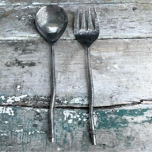 Elle Twig Silver Salad Serving utensil fork & spoon Set nwt